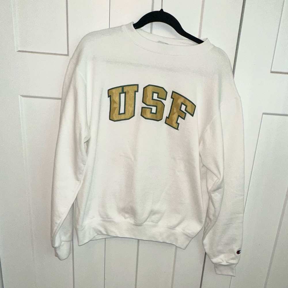 Champion White and Gold USF Bulls Crew Neck Sweatshirt Medium (unisex)